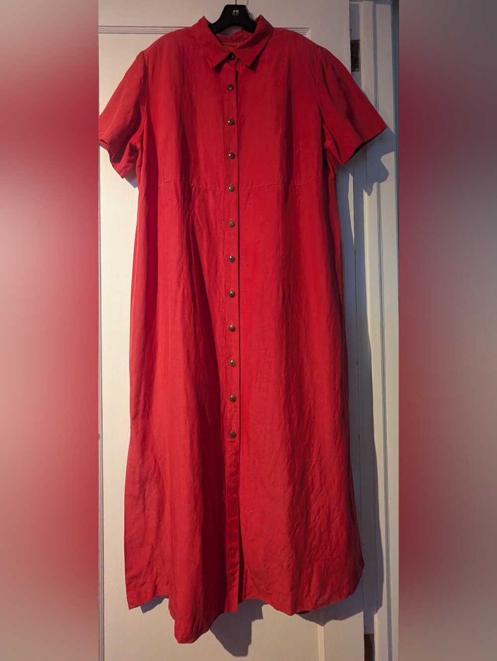 Vintage Dana Buchman Pink Silk and Linen Blend Button Up Maxi Lined Dress Sz 18
